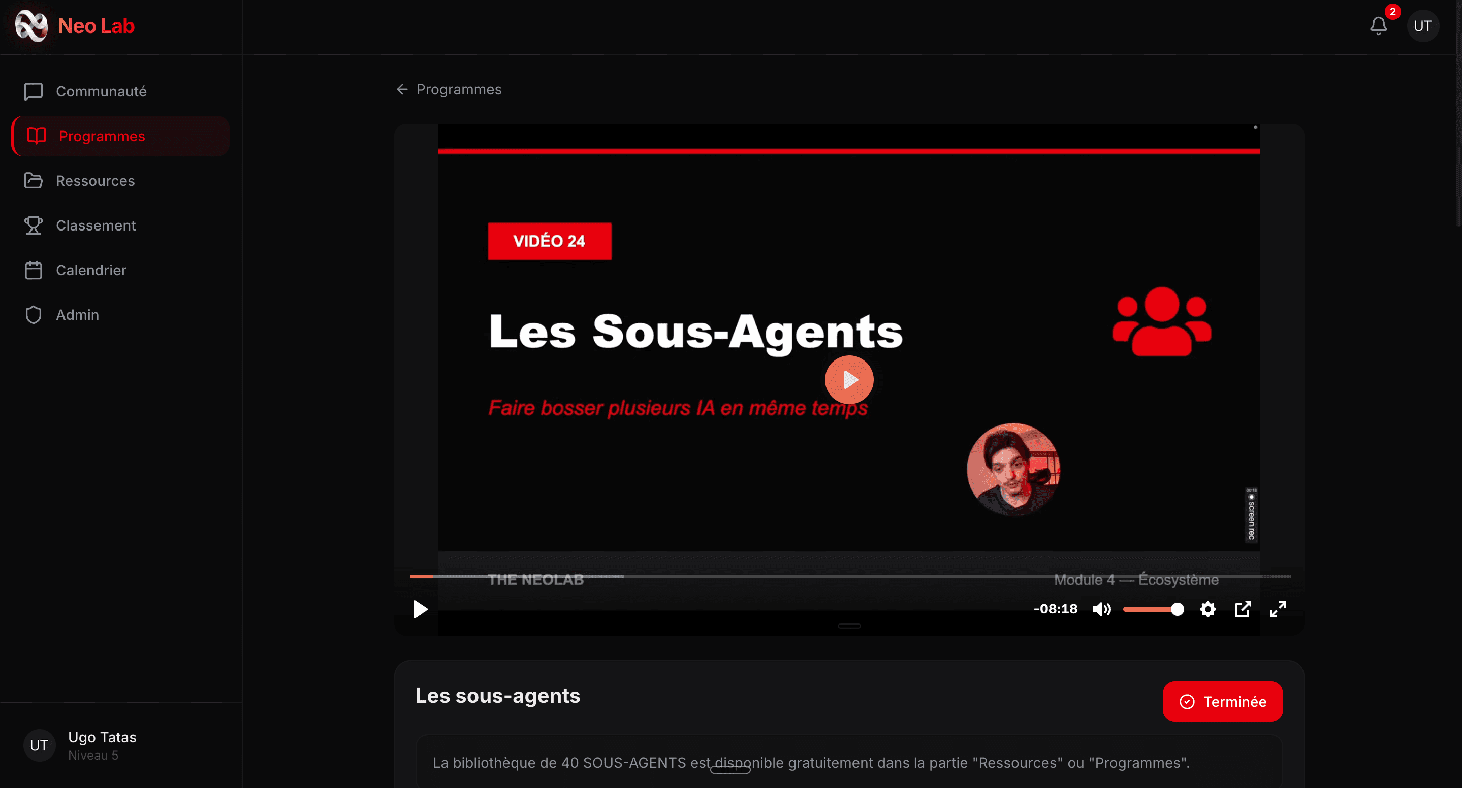 Programme vidéo NeoLab