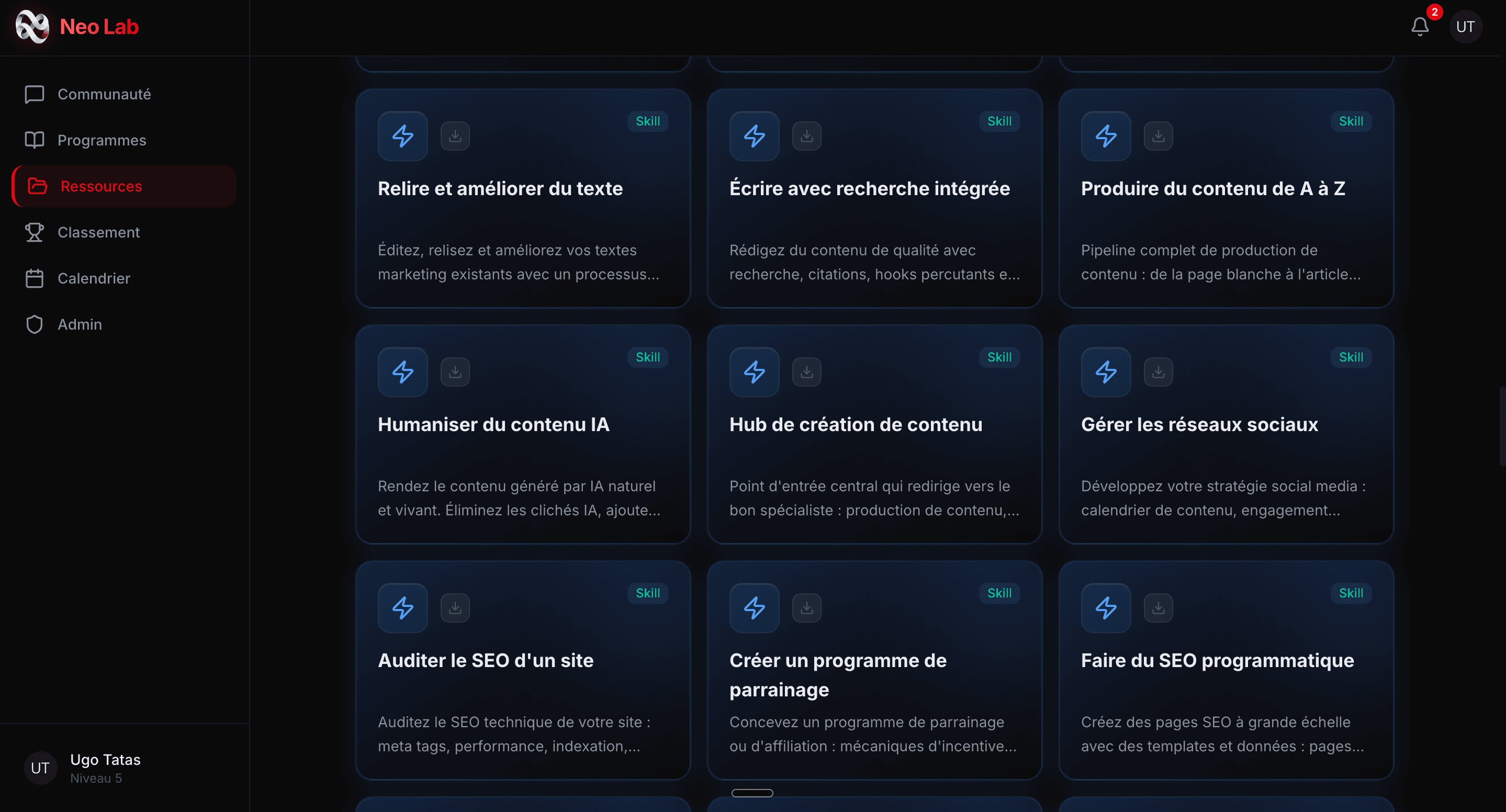 Ressources skills NeoLab